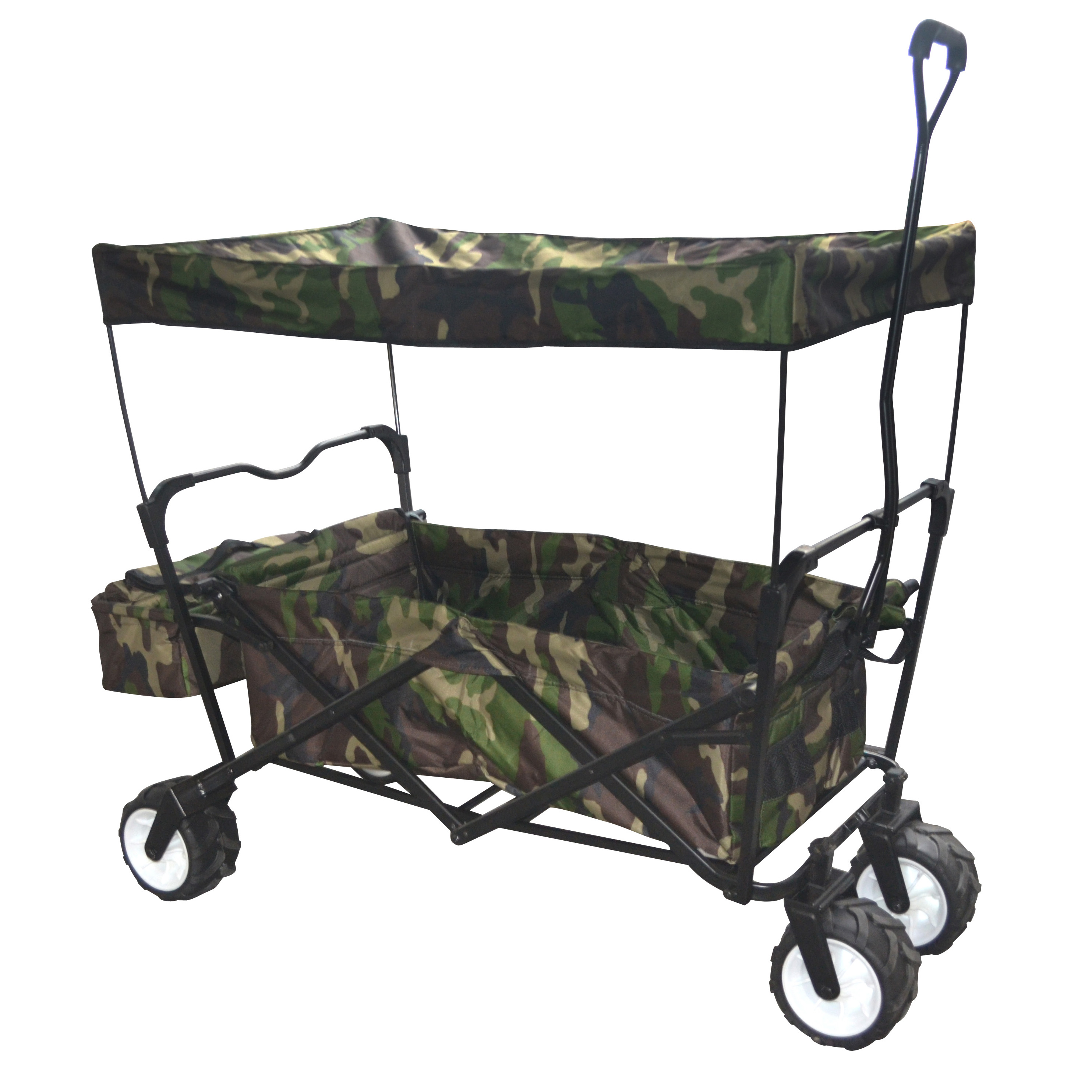 CAMO OUTDOOR FOLDING WAGON CANOPY GARDEN UTILITY TRAVEL CART LARGE BEACH TIRES